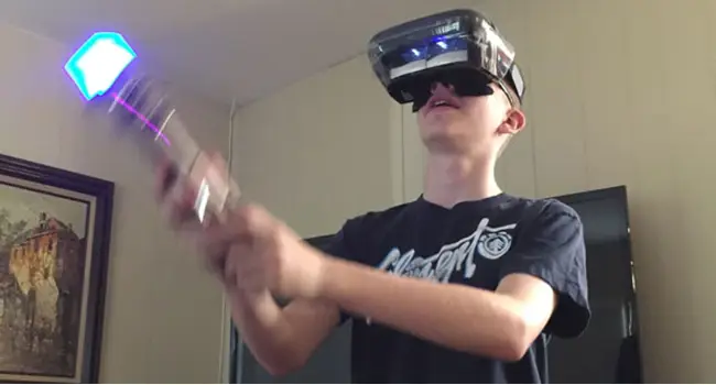a person wearing augmented reality headset