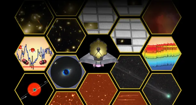 A graphic representing the science themes of the James Webb Space Telescope