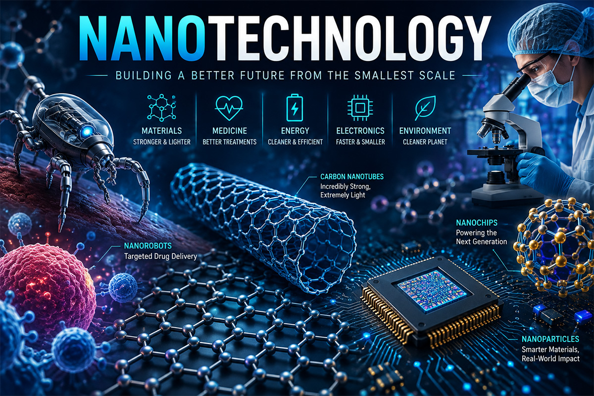 Nanotechnology is the science of understanding and controlling matter at the nanometer scale. A nanometer (nm) is one billionth of a meter.