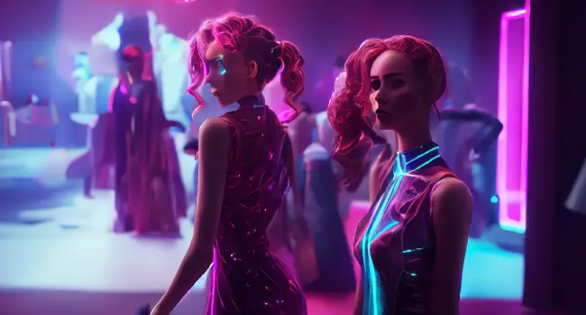 rendering of futuristic fashion with lighted clothing