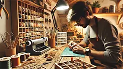 An illustration of a person working on crafts at a workbench