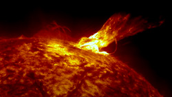 A closeup of a solar flare on the Sun