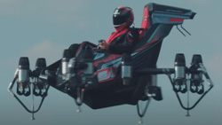 The Jetracer evtol drone race car is shown in flight