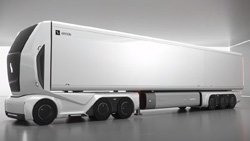 A white and black sleek semi-truck.