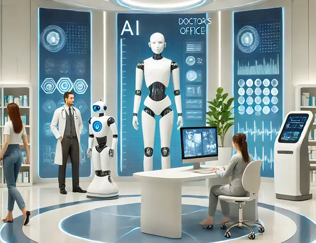 An illustration of an AI doctors office in the future