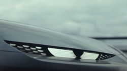 A closeup of the LED headlights of a concept car.