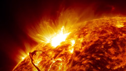 A closeup of the sun during a solar flare