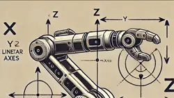 An illustration of a robot arm showing the different axes and degrees of freedom